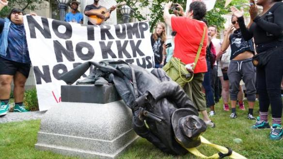CONFEDERATE MONMENT - toppled (old Durham courthouse, No Trump, No KKK)